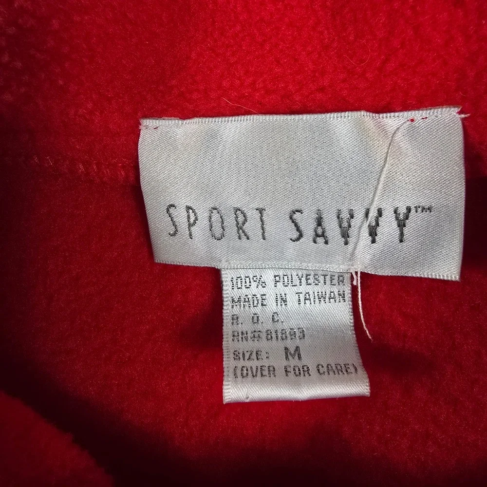 Sport Savvy Red Fleece Button Front‎ Top Eyelet Trim Scalloped Hem Women Medium